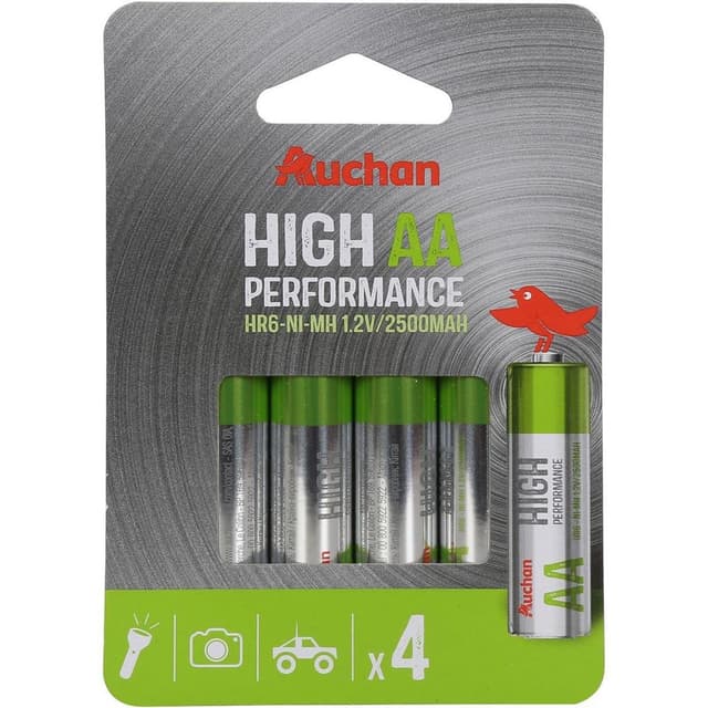 3665257353438 - Auchan - 4 Piles HR06 / AA rechargeables haute performance  2500 MAH