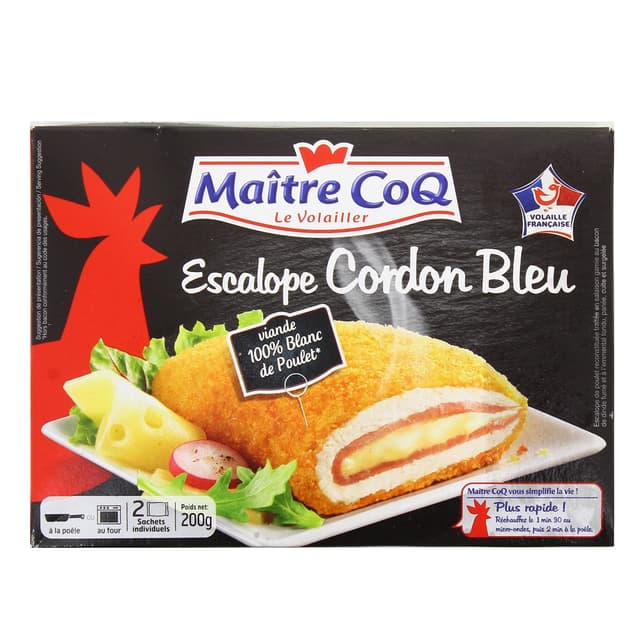 3230890843938 - Maître Coq - 2 Escalopes cordon bleu de poulet 2x100g