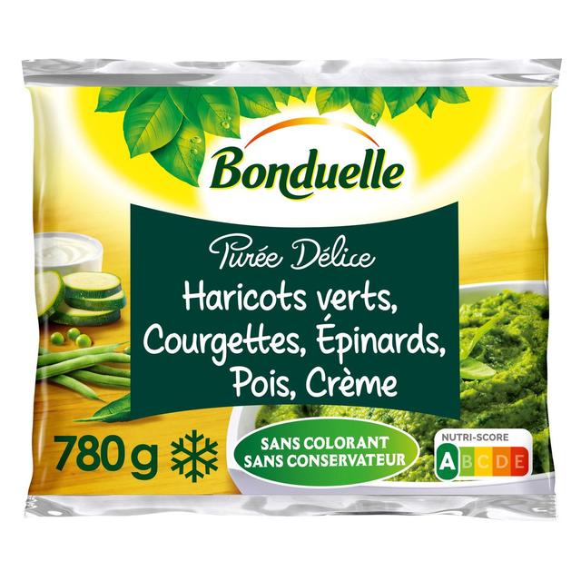 3083681066838 - Bonduelle - Purée Délice- 4 saveurs- Haricots verts, courgettes, épinards, pois et crème
