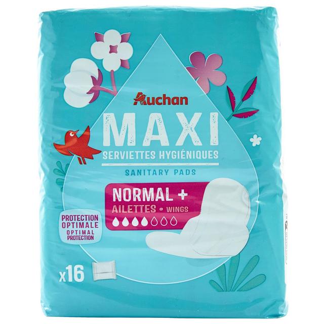 3245678667538 - Auchan - Serviettes hygiéniques avec ailettes maxi regular+