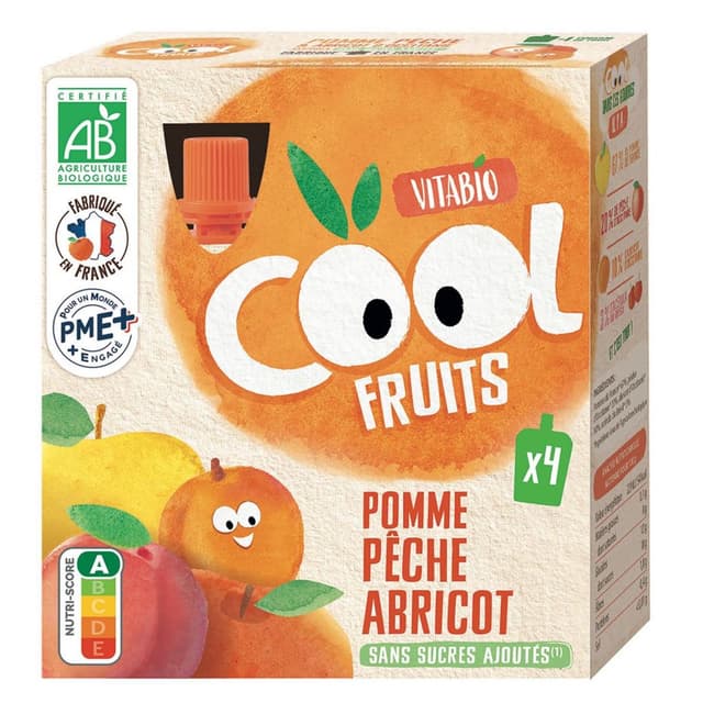 3288132600139 - Vitabio - Cool Fruits - Pomme, Pêche, Abricot Bio- Purée de Fruits en gourde 