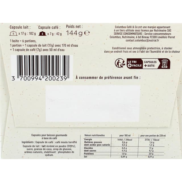 3700994200239 - Columbus Café & CO - Capsules Dolce gusto Cafe latte saveur Vanille Macademia
