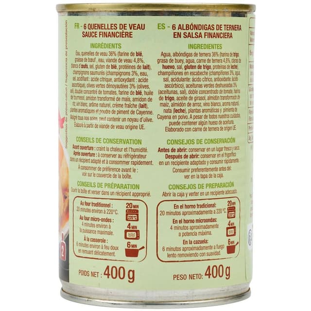 3596710340439 - Auchan - Quenelles de veau sauce financière