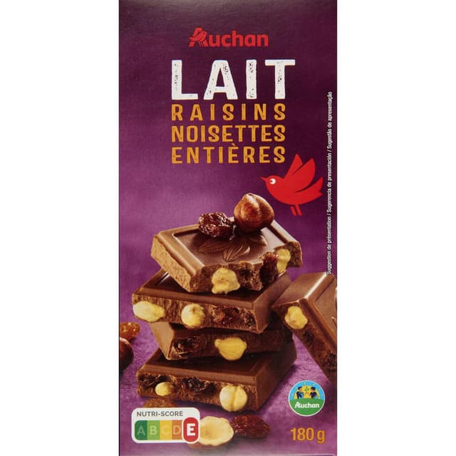 3596710540839 - Auchan - Tablette Chocolat au lait raisins et noisettes entières