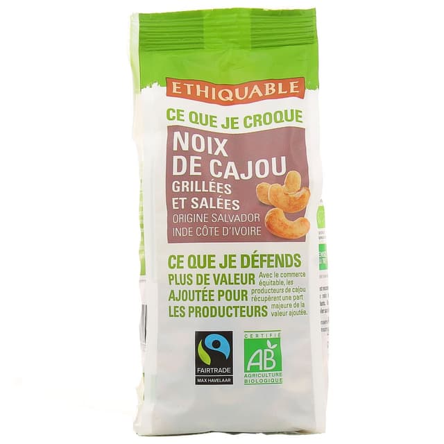 3760091722539 - Ethiquable - Commerce Equitable - Noix de Cajou grillées Bio du Salvador, Inde ou du Burkina Faso