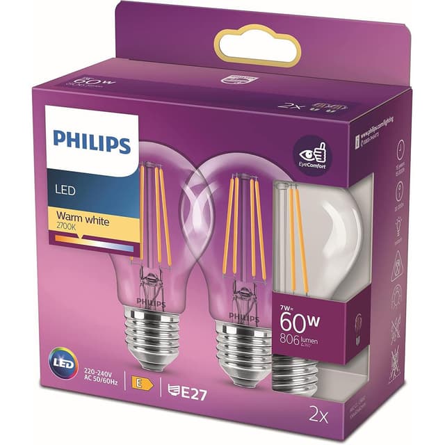 8718699777739 - Philips - 2 Ampoules E27 - 7W LED Blanc Chaud Claire