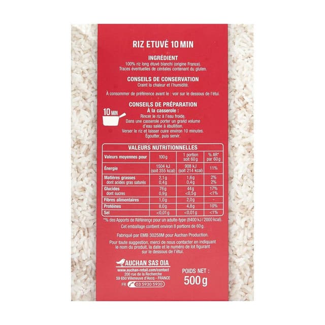 3596710527939 - Auchan - Riz long incollable prêt en 10 minutes
