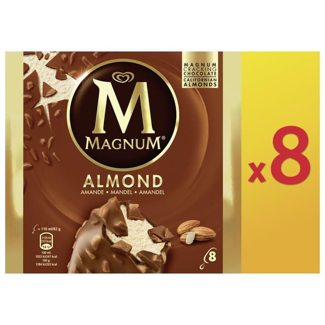 8712566328239 - Magnum - 8 bâtonnets glacés Almond- Vanille chocolat au lait et Amande 8x110ml