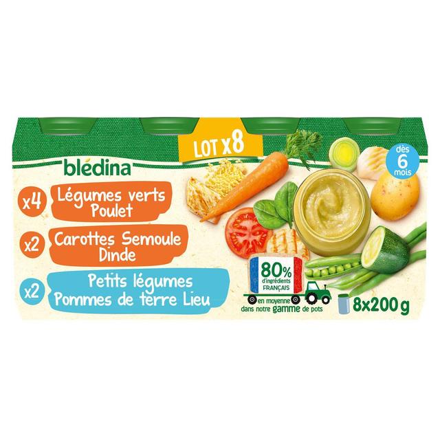 3041091678539 - Blédina - Légumes verts et poulet, Carottes semoule et dinde, et légumes pommes de terre lieu Pot Bébé Dès 6 mois