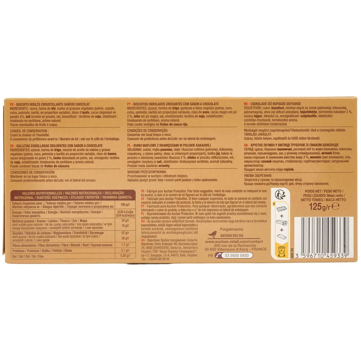 Livraison à domicile Auchan Cigarettes gourmandes au chocolat, 125g