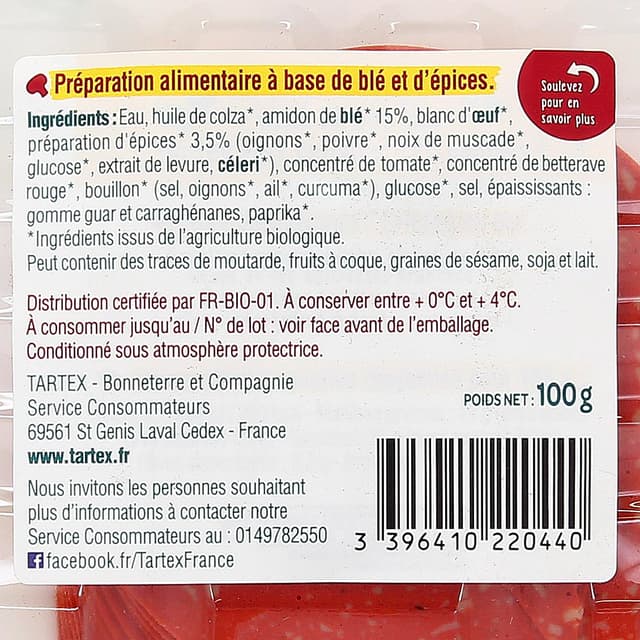 3396410220440 - Tartex - Tranches veggie façon salami bio