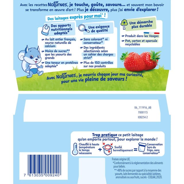 7613035009240 - Naturnes® - P'tit Brassé - Dessert Lacté Fraise Coupelle Bébé Dès 6 mois