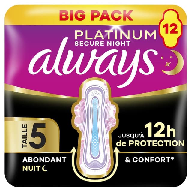 8006530089340 - Always - Serviettes Hygiéniques avec Ailettes Flux Abondant Taille 5 Platinium Secure Night