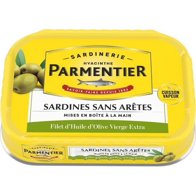 3019081240141 - Parmentier - Sardines sans arêtes au filet d'huile d'olive vierge extra cuisson vapeur