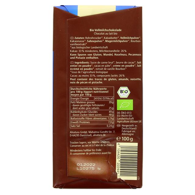 4104420222441 - Alnatura - Chocolat au lait bio