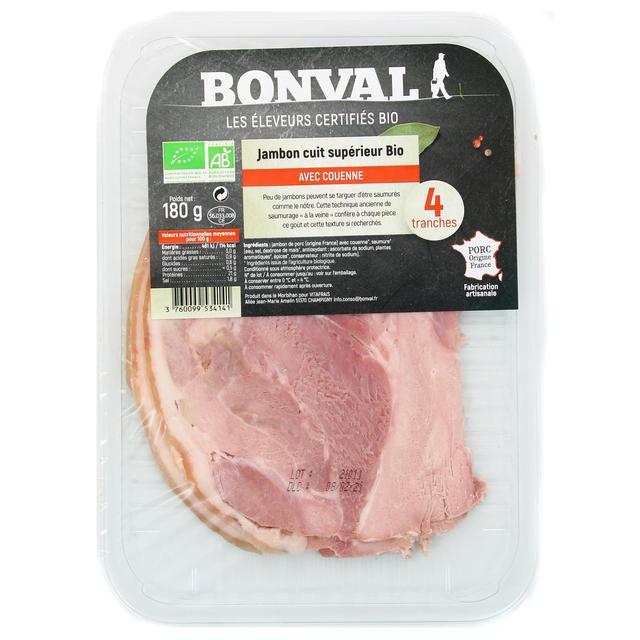 3760099534141 - Bonval - Jambon Cuit Supérieur, Bio, avec Couenne
