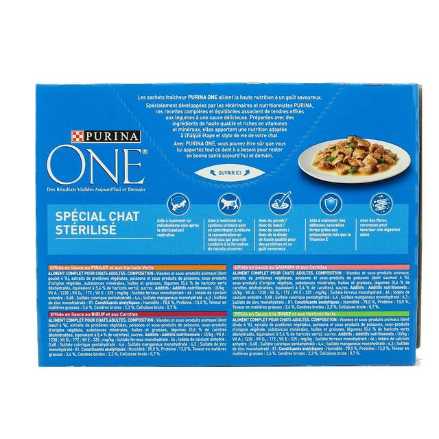 7613035525641 - Purina - One - Sachets en sauce Effilés Bœuf, Poulet, Saumon et Dinde pour chat stérilisé