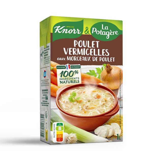 8722700166641 - Knorr & La Potagère - Poule Vermicelles aux petits légumes et morceaux de volaille Soupe liquide en brique familiale