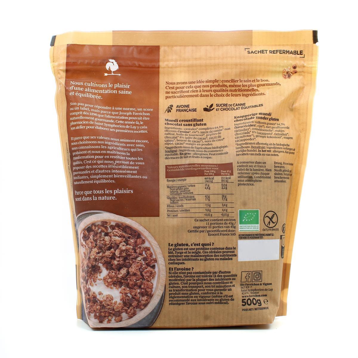 Muesli Croustillants Bio Favrichon - Saveurs Fruités, Chocolat