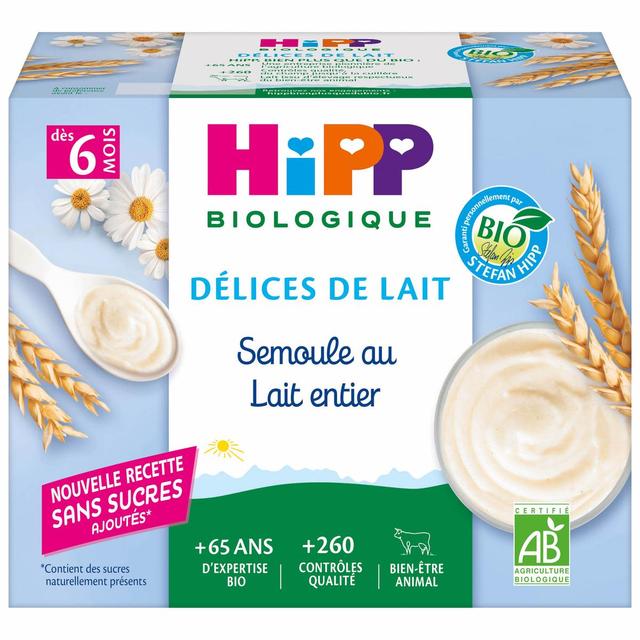 4062300032842 - Hipp - Délices de Lait - Semoule au Lait Entier Bio Coupelle Bébé Dès 6 mois