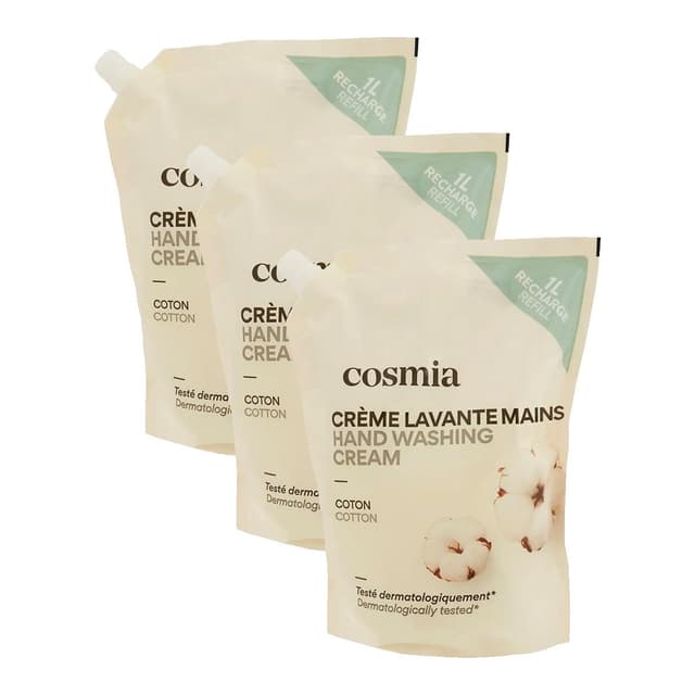 2050000414442 - COSMIA - Crème lavante mains coton recharge