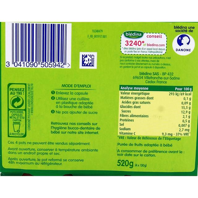 3041090505942 - Blédina - Pomme pruneau Pot Bébé dès 4/6 mois 