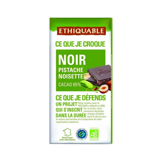 3701719200343 - Ethiquable - Commerce Equitable - Chocolat Noir Pistache Noisettes Bio