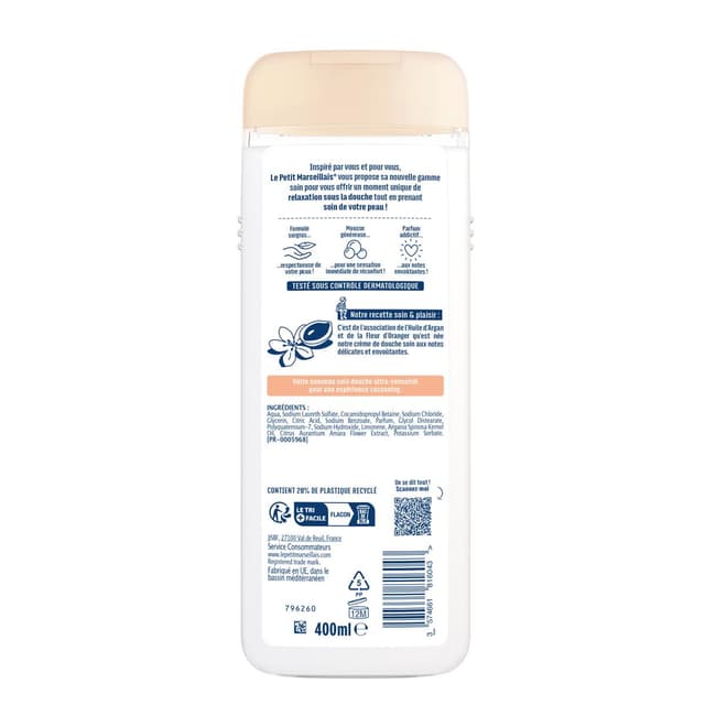 3574661816043 - Le Petit Marseillais - Crème douche Surgras Huile d'Argan et Fleur d'Oranger