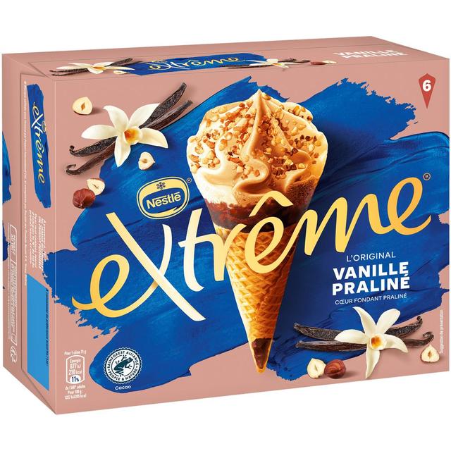 7613034077943 - Extrême - Cônes glacés vanille praliné et coeur fondant praliné