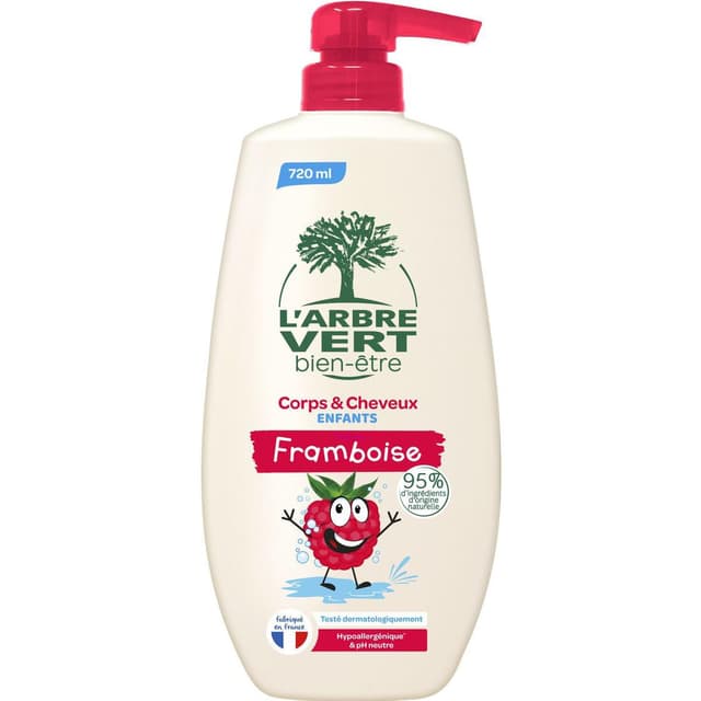 3450601100444 - L'Arbre Vert Bien-Etre - Gel Douche Enfant Corps & Cheveux Parfum Framboise