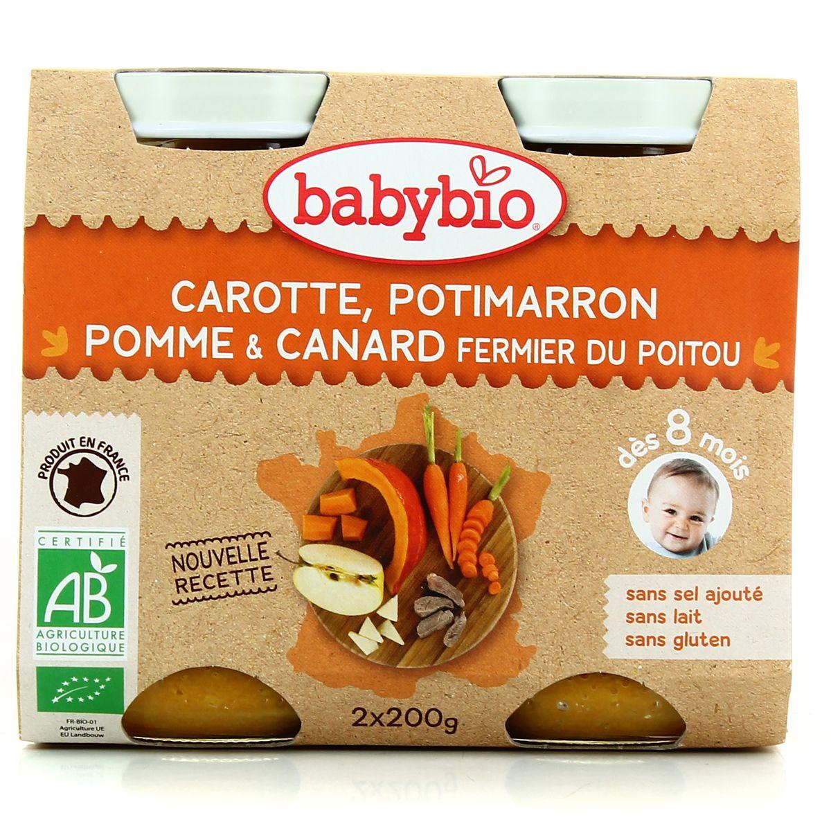 Babybio - Menu Du Jour - Carotte, potimarron, pomme et canard fermier du Poitou bio dès 8 mois