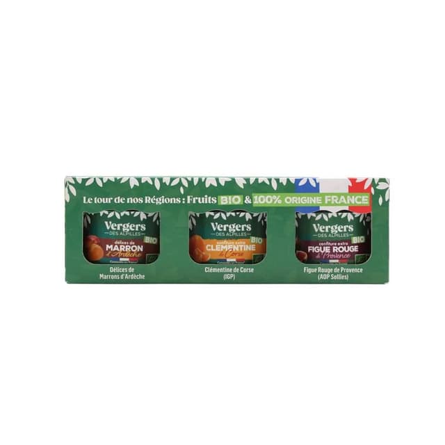 3452200031044 - Vergers des Alpilles - Coffret de 3 Confitures Bio Marron d'Ardèche, Clémentine de Corse et Figue Rouge de Provences 