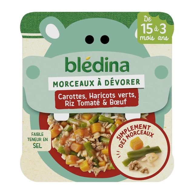 3041091828644 - Blédina - Morceaux à dévorer - Carottes haricots verts riz tomaté et bœuf Assiette Bébé Dès 15 mois