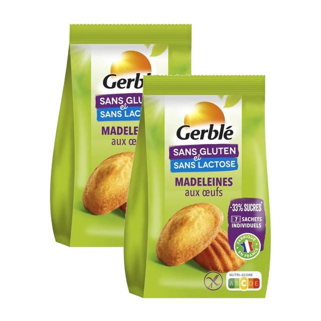 3175681054158 - Gerblé Sans Gluten Sans Lactose - 7 Madeleines -36% de sucres en moins sans gluten et sans lactose