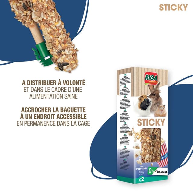 3166780740745 - Riga Sticky - Baguettes au Pop Corn pour rongeurs 2x47,5g