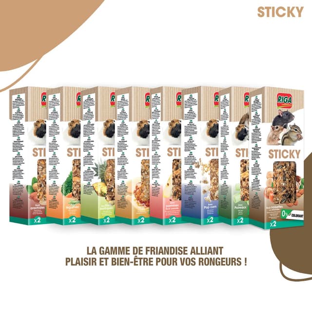 3166780740745 - Riga Sticky - Baguettes au Pop Corn pour rongeurs 2x47,5g