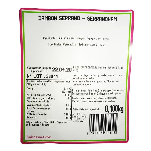 3760187531045 - Frais Devant - Jambon Serrano Sans Conservateurs