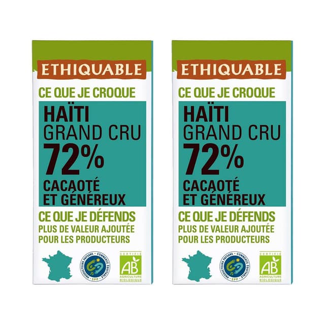 2050000412745 - Ethiquable - Commerce Equitable - Chocolat Noir 72% cacao Bio de Haiti