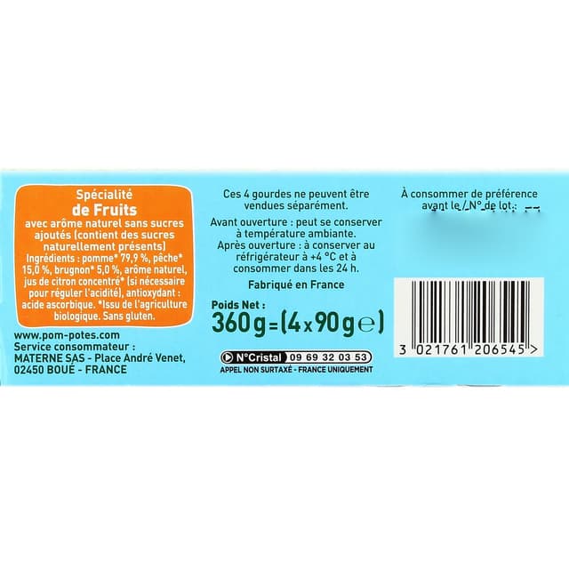 3021761206545 - Pom Potes - Compote Gourde pomme pêche brugnon sans sucres ajoutés Bio
