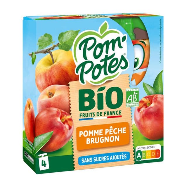 3021761206545 - Pom Potes - Compote Gourde pomme pêche brugnon sans sucres ajoutés Bio