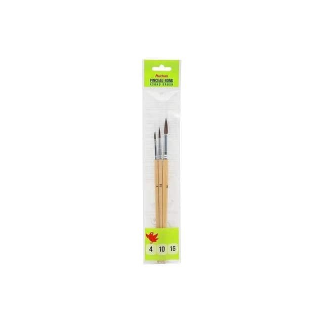 3665257370046 - Auchan - Lot de 3 pinceaux rond ( taille 4,10,16)