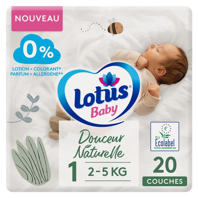 7322541335346 - Lotus Baby - Couches bébé T1 2/5kg - Douceur Naturelle