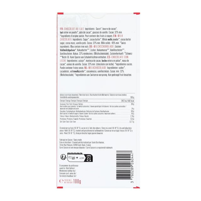 3760289260447 - Carré Suisse - Tablette Chocolat au Lait