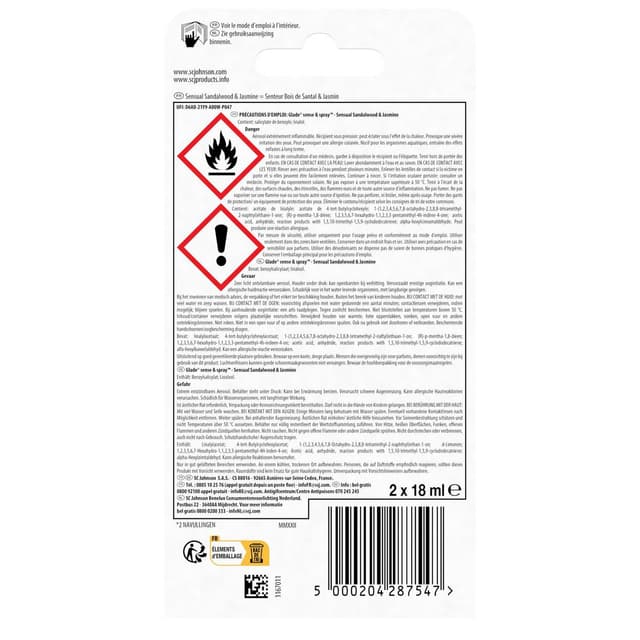 5000204287547 - Glade - Désodorisant Recharge Bois de santal et Jasmin