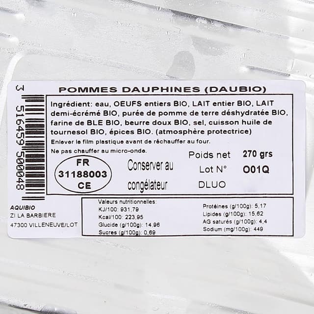 3516459500048 - Aquibio - Pommes Dauphines Bio