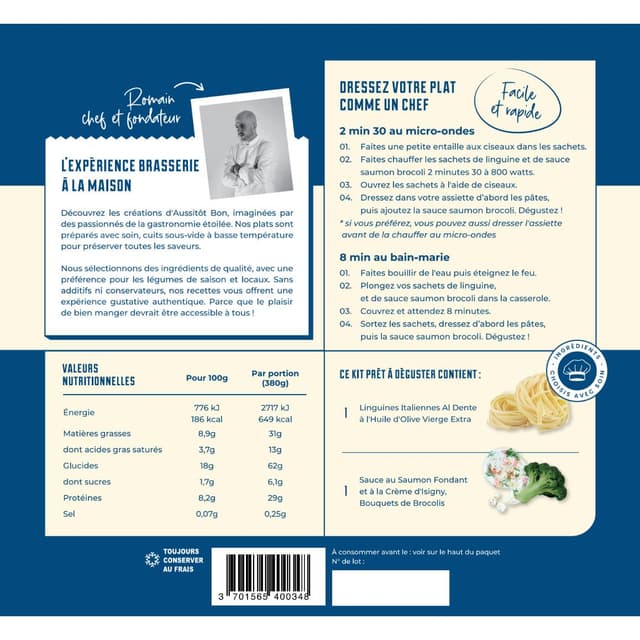 3701565400348 - Aussitôt Bon - Linguine al Salmone à la Crème d'Isigny