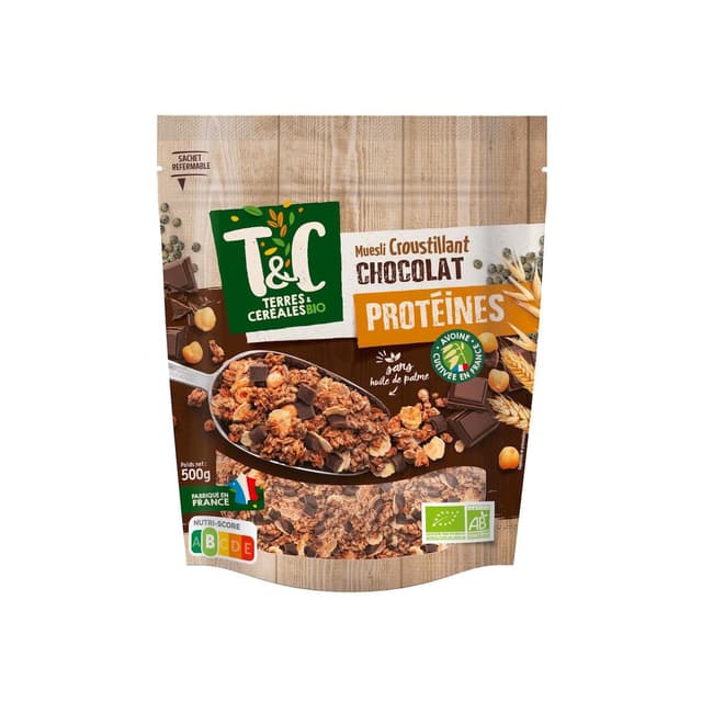 3421557921148 - Terres et Céréales Bio - Céréales muesli croustillant protéiné chocolat sans huile de palme Bio