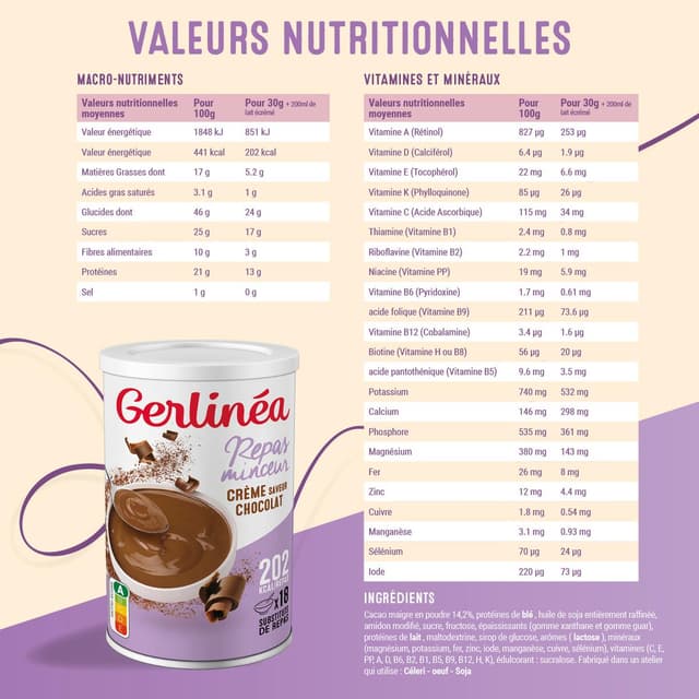 3175680903648 - Gerlinéa - Repas Minceur Crème saveur chocolat -50% de sucres en moins
