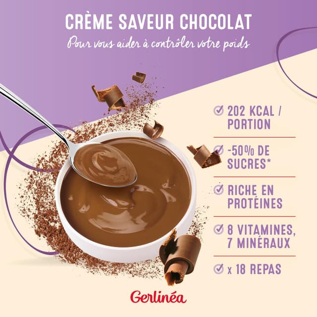 3175680903648 - Gerlinéa - Repas Minceur Crème saveur chocolat -50% de sucres en moins
