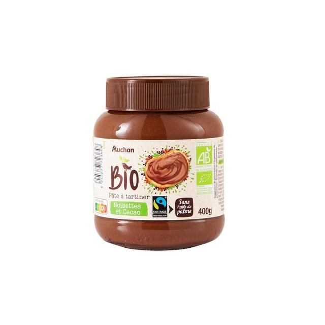3245677723648 - Auchan BIO - Pâte à tartiner Bio au cacao et noisettes sans huile de palme